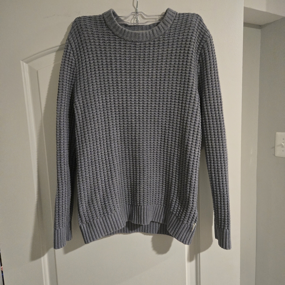 Hollister Men's Chunky Knit Sweater Size Large Grey Waffle Knit‎ Crewneck
